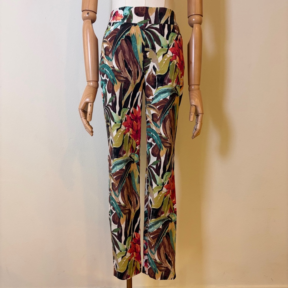Chico’s Tropical Floral Zebra Print Ankle Pants Size 2R